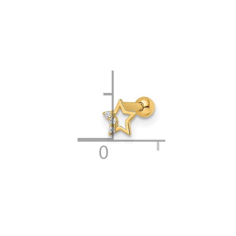 Curata 14k Yellow Gold 19g Internally Threaded Cubic Zirconia Star Labret Cartilage Stud (5.14x 10.54mm)