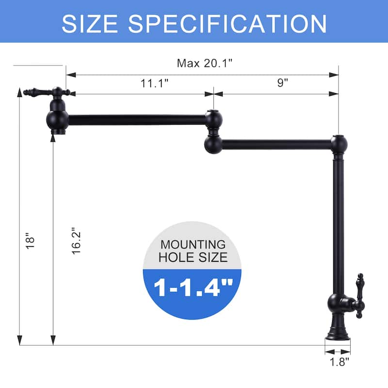 WOWOW 2-Handle Deck Mount Pot Filler Kitchen Faucet with Dual Swing Joints Design