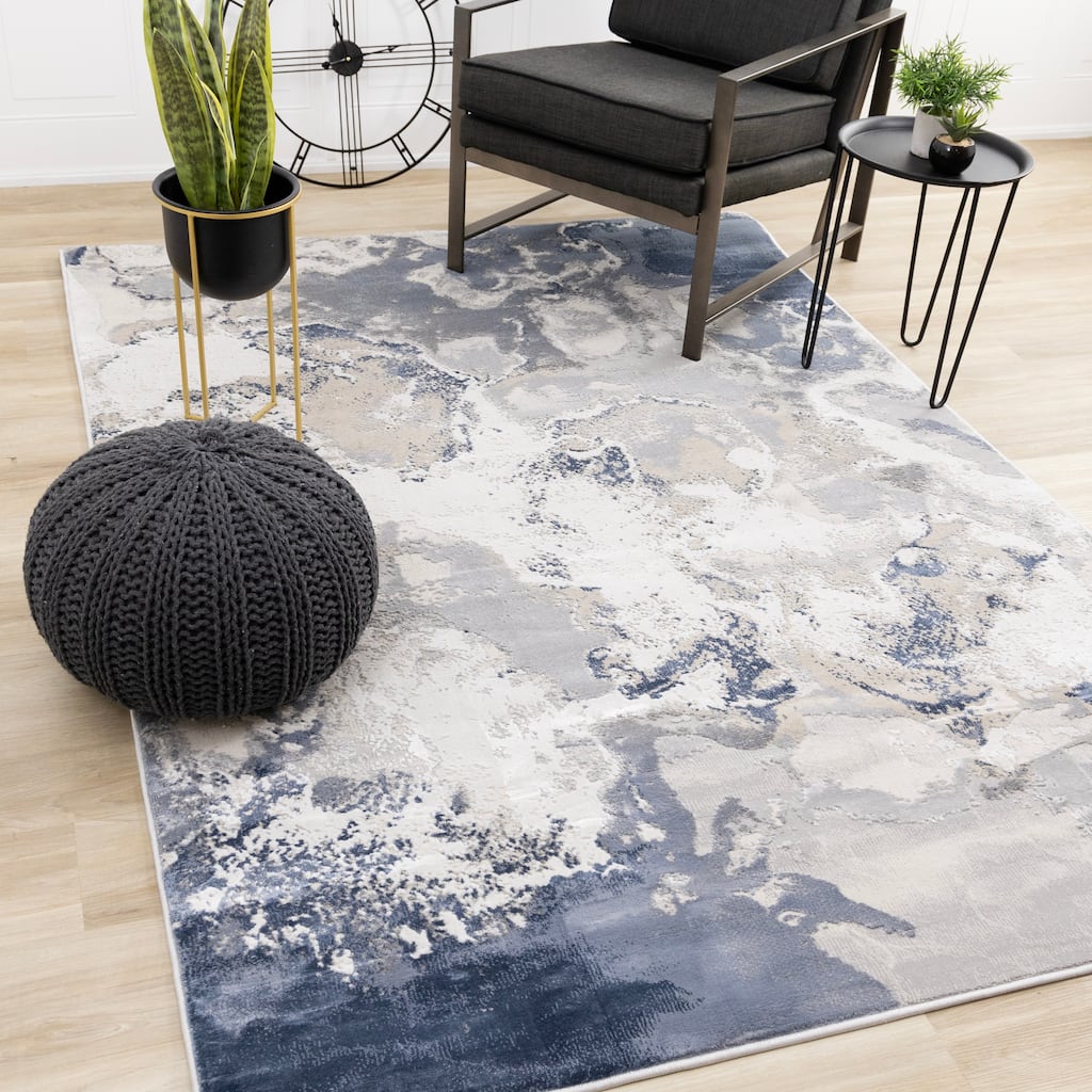 Alpine Rug Co. London Cream Blue Beige Wavy Ocean Area Rug