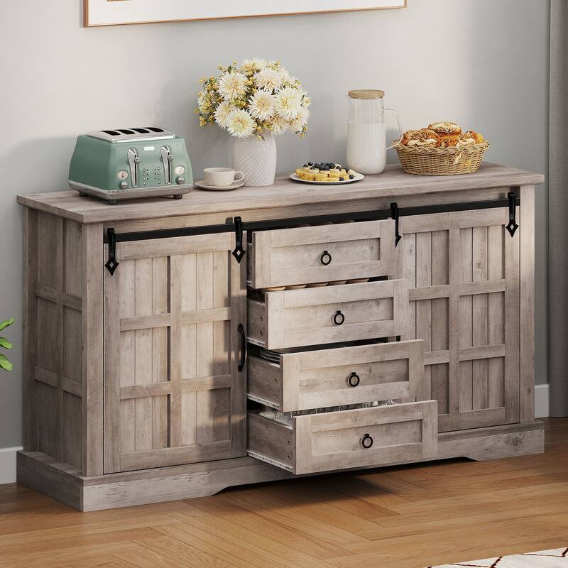 Moasis Farmhouse Sideboard Buffet Cabinet with Storage & Sliding Barn Doors