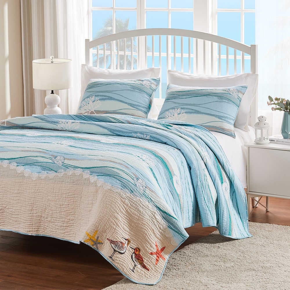 Greenland Home Fashions Maui Cotton Quilt Set with Embroideries