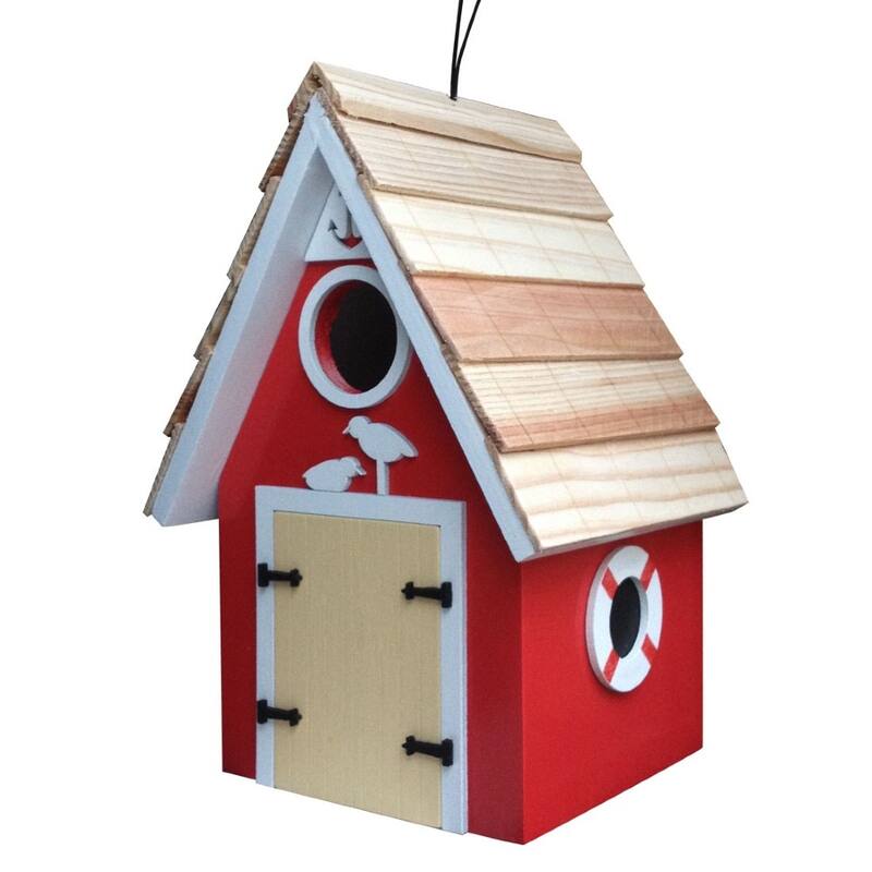 Home Bazaar 8.5" x 6" x 6" Dockside Cabin Birdhouse - Blue - Red