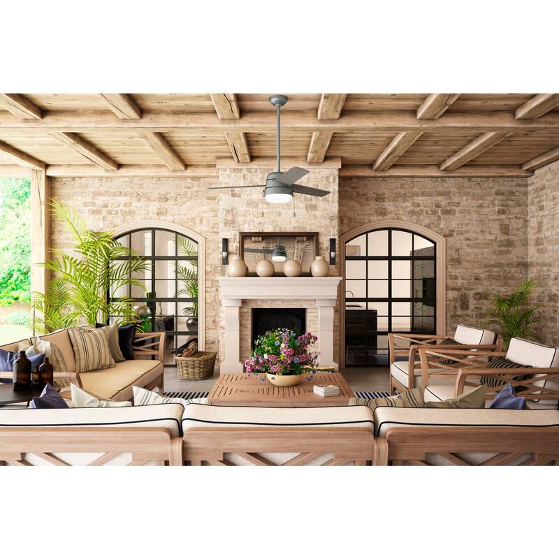 Hunter 52" Aker Outdoor Ceiling Fan with LED Light Pull Chain, Damp Rated - Scandinavian, Contemporary, Transitional