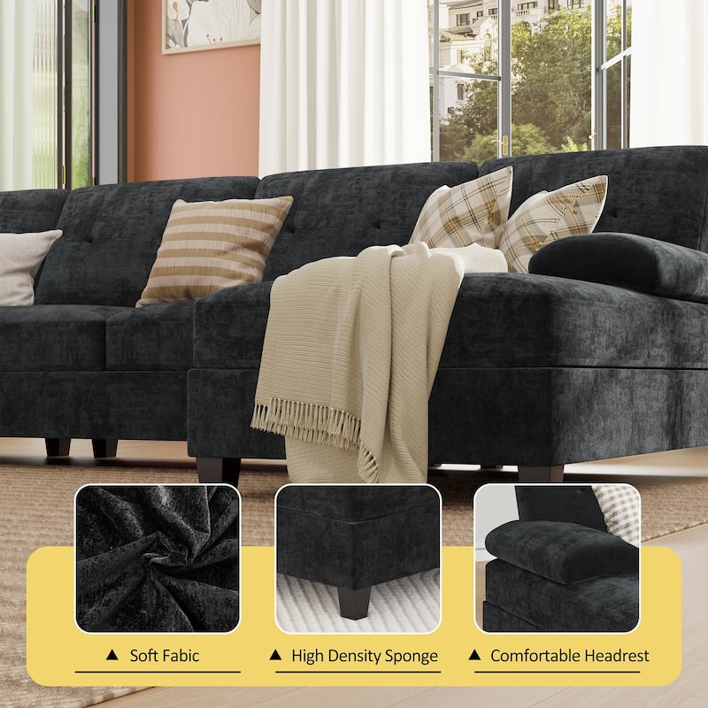 106'' Sectional Sofa with Thick Cushions for Living Room