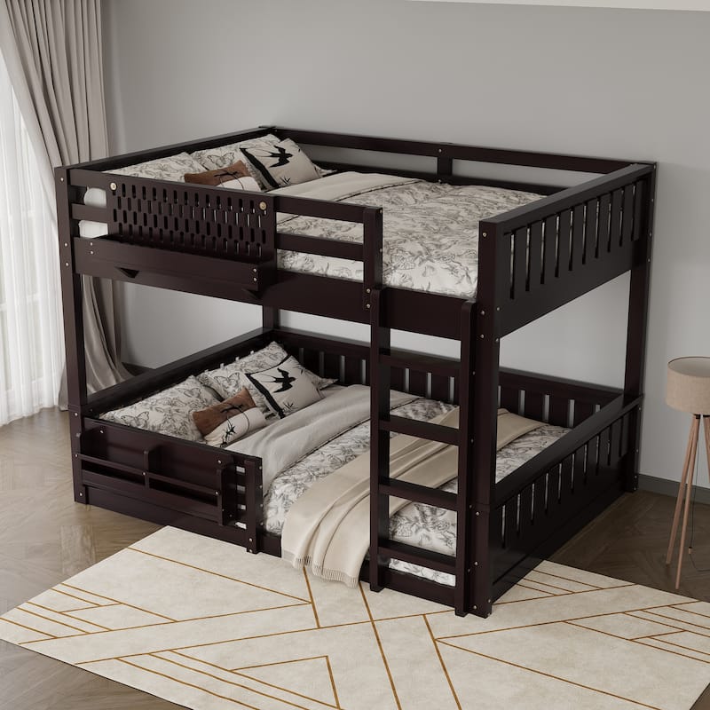 Wooden Bunk Bed of 3 Kinds Size with Pegboard, Bookshelf and Guardrails, Detachable Bunk Bed Convertible 2 Platform Beds