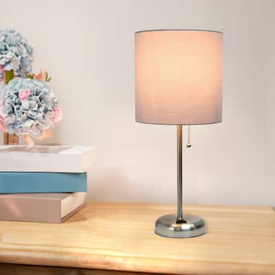 Brushed Steel Bedside Table Desk Lamp with Drum Shade - 19.5" - Silver and Gray