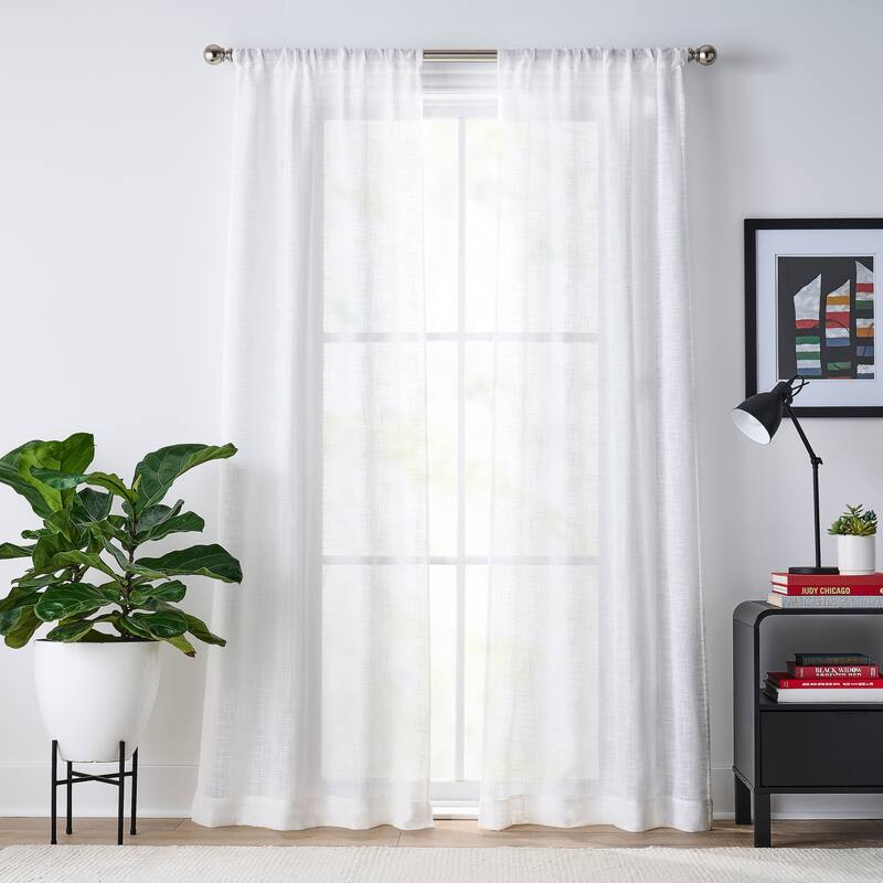 Tommy Hilfiger Blake Poletop Window Curtain Panel Pair - 84 Inches - White