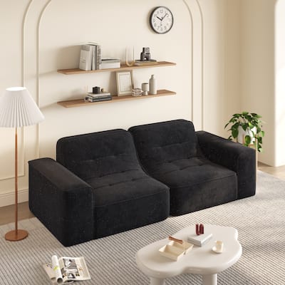 Modern Floor Sectional Sofa, 83.6" Chenille Loveseat Couch for Living Room, Tufted 2 Seater Upholstered Sofas with Deep Seat