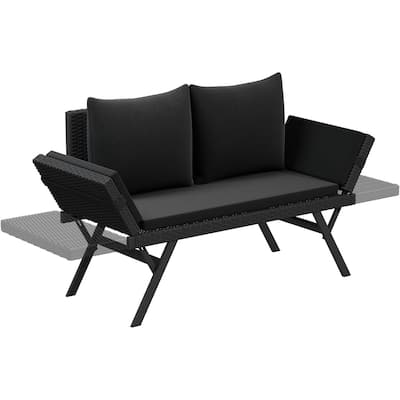 BOSSIN All-Weather Rattan Convertible Daybed - Outdoor Sofa w/ Adjustable Arms & Waterproof Cushions - Patio, Poolside, Porch
