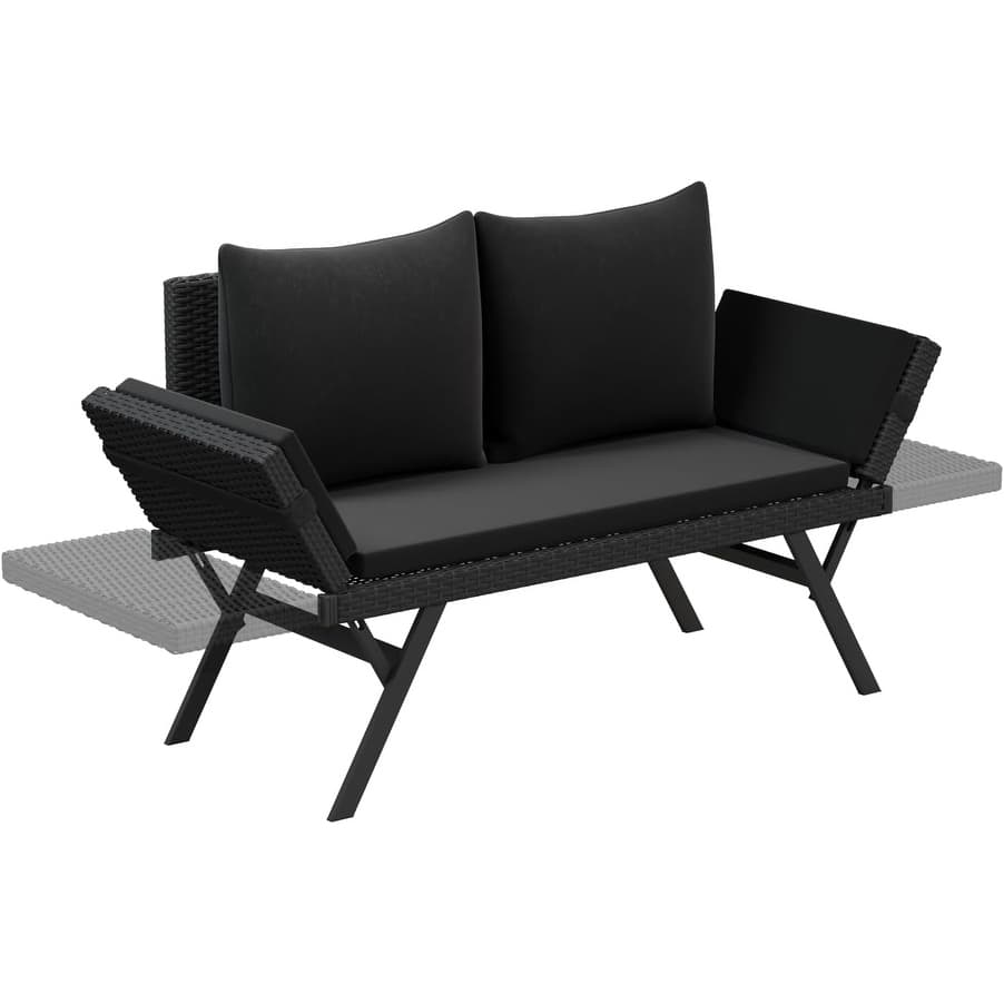 BOSSIN All-Weather Rattan Convertible Daybed - Outdoor Sofa w/ Adjustable Arms & Waterproof Cushions - Patio, Poolside, Porch