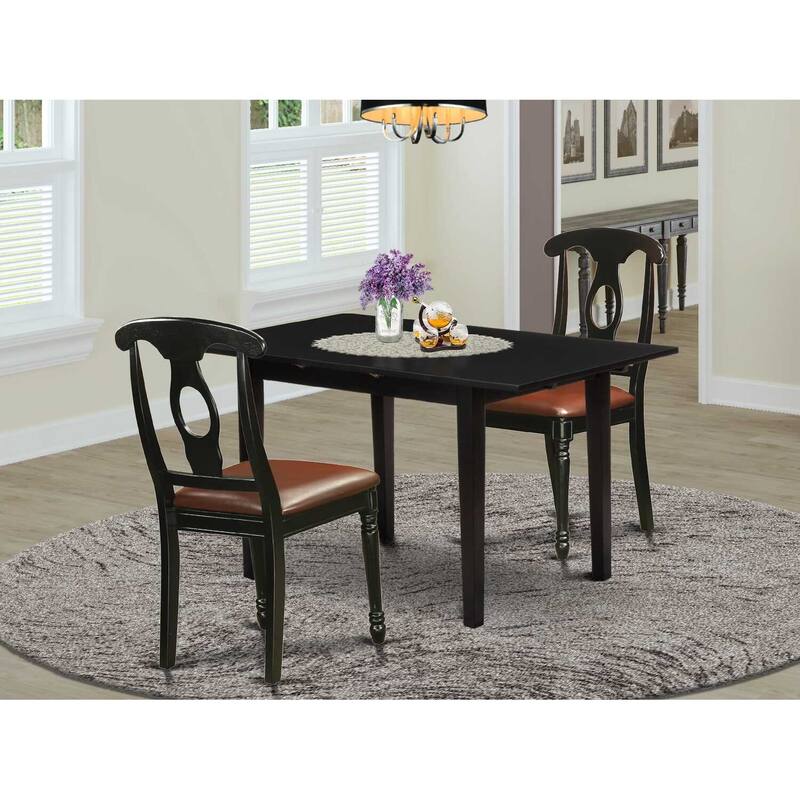 HomeStock 3-Pc Black Finish Solid Wood Top Dining Table Set