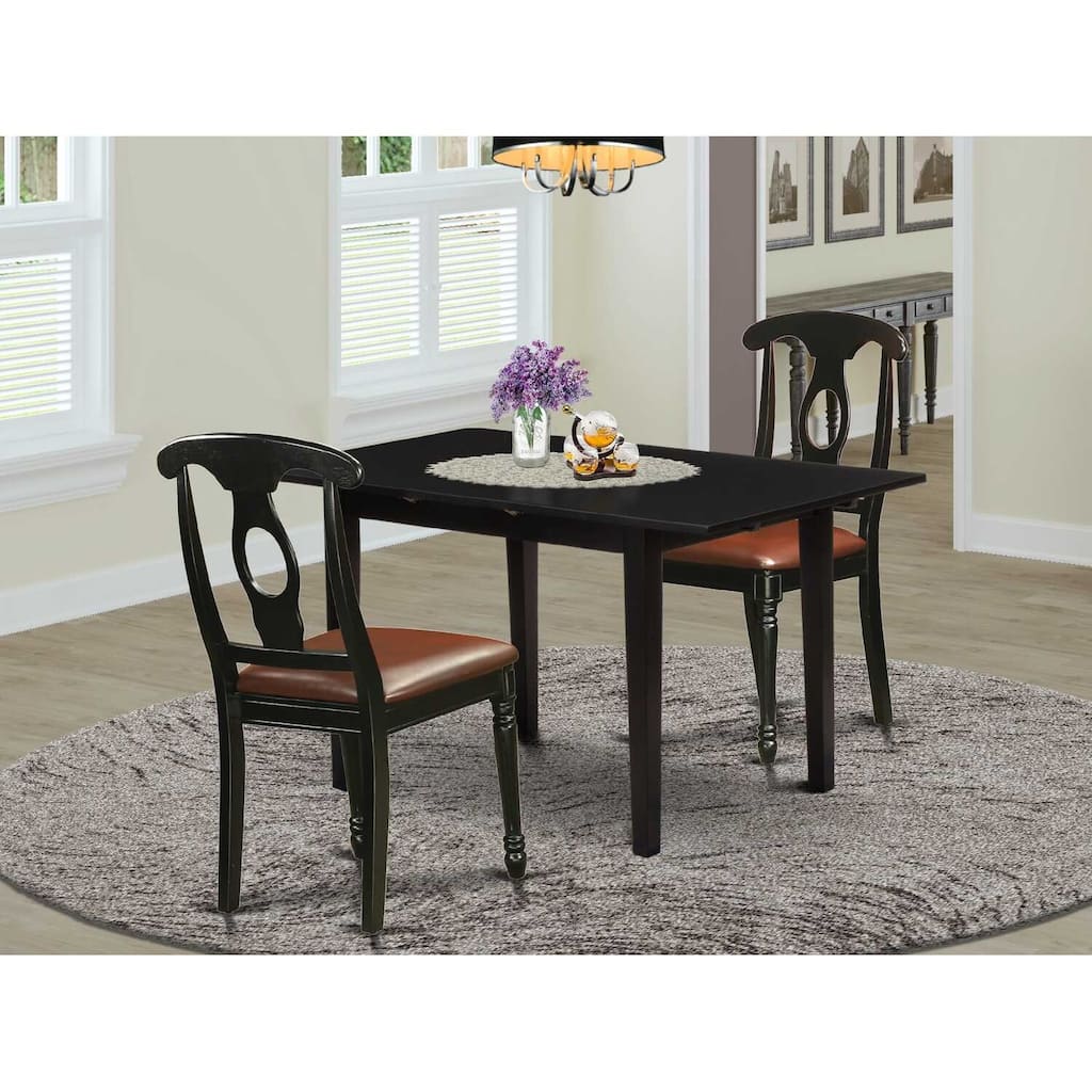 HomeStock 3-Pc Black Finish Solid Wood Top Dining Table Set