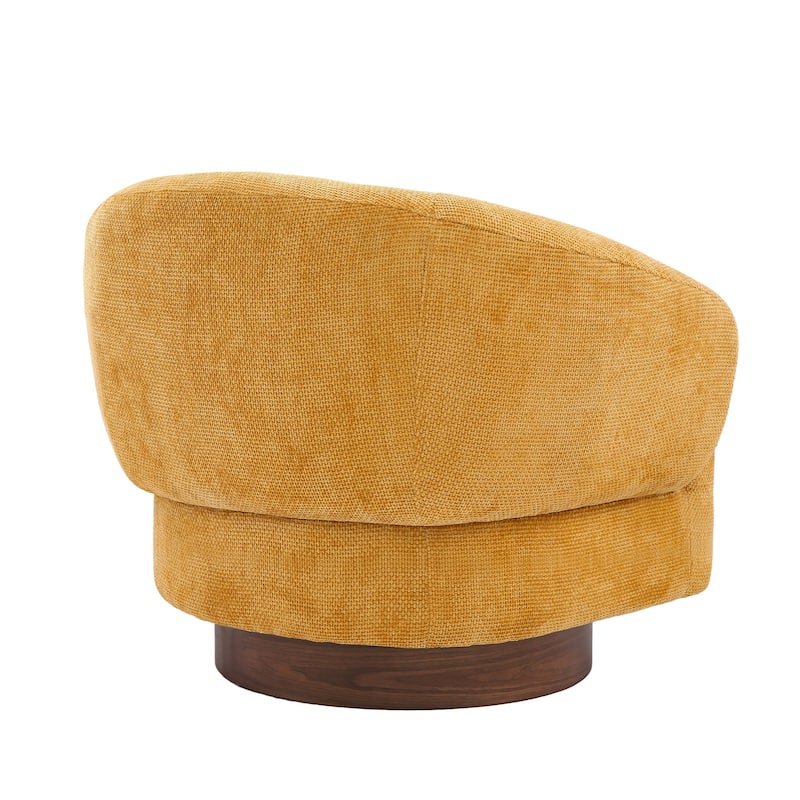 Modern Wooden Swivel Chair with Soft Chenille Barrel Accent Chair Upholstery Armchair Living Room Chairs