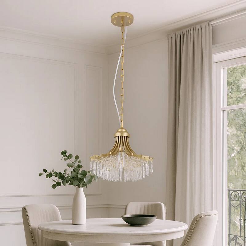 Accent Chandelier, Classic Crystal Inspired Cascade Gold Metal 12 Inch