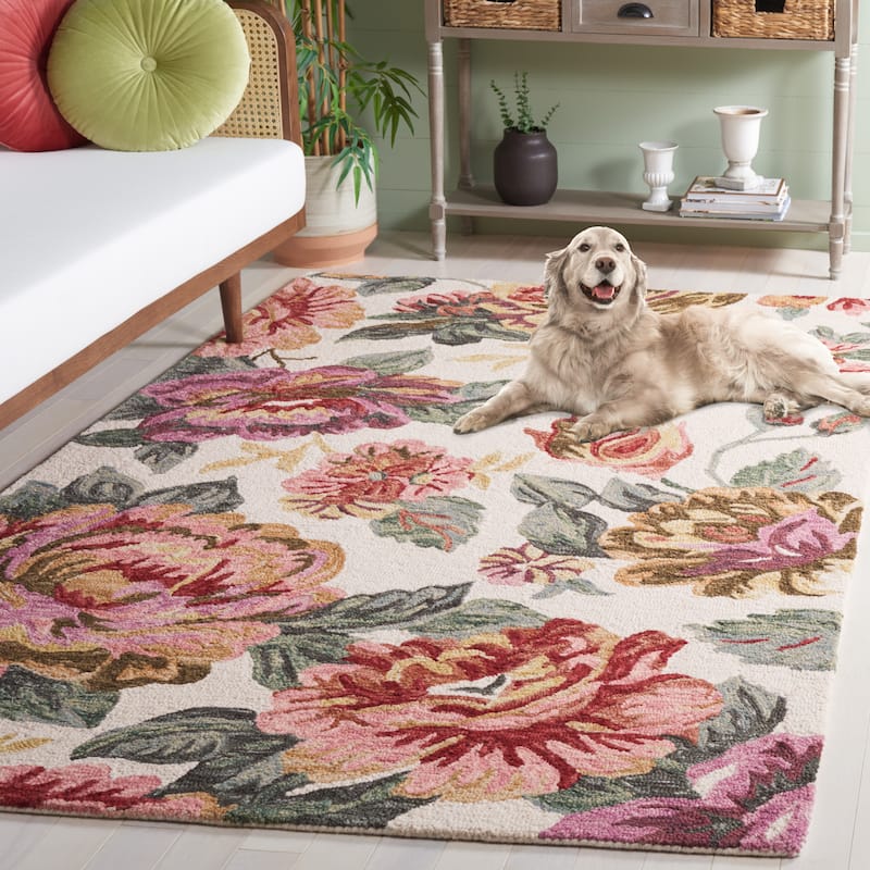 SAFAVIEH Handmade Jardin Lauryna Country Wool Rug - 2'3" x 8' Runner - Ivory/Red