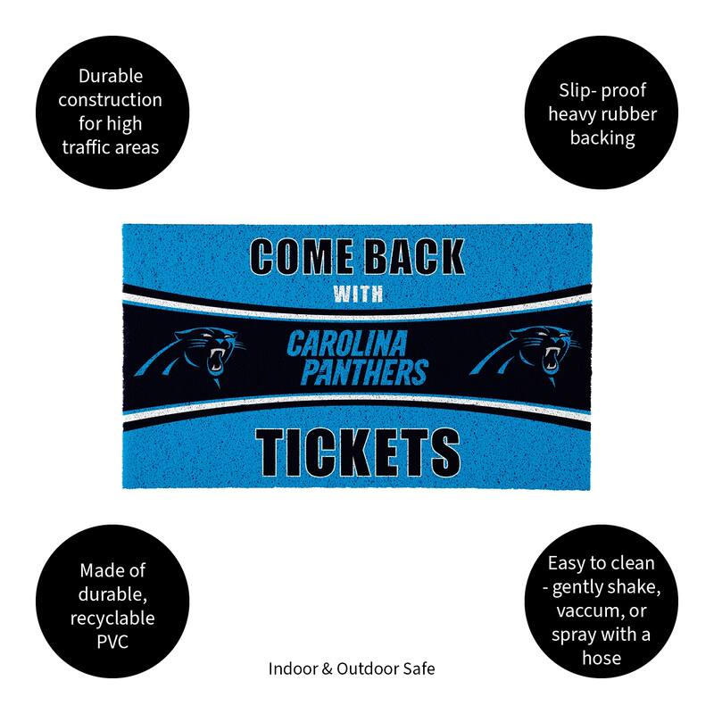 Carolina Panthers 28 in. x 16 in. PVC Come Back With Tickets Trapper Door Mat