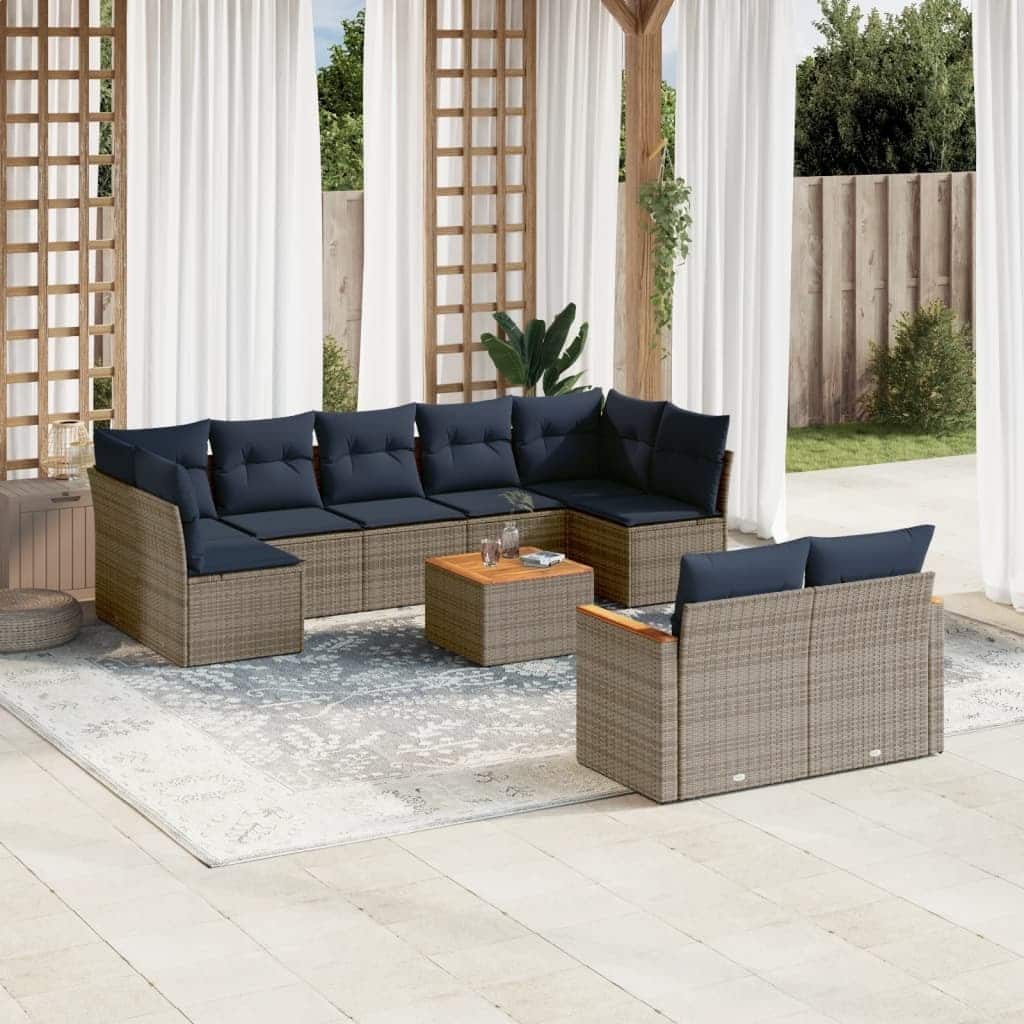 vidaXL 9/10 Piece Patio Sofa Set with Cushions Black/Brown/Gray Poly Rattan - 24.4 x 24.4 x 27.2