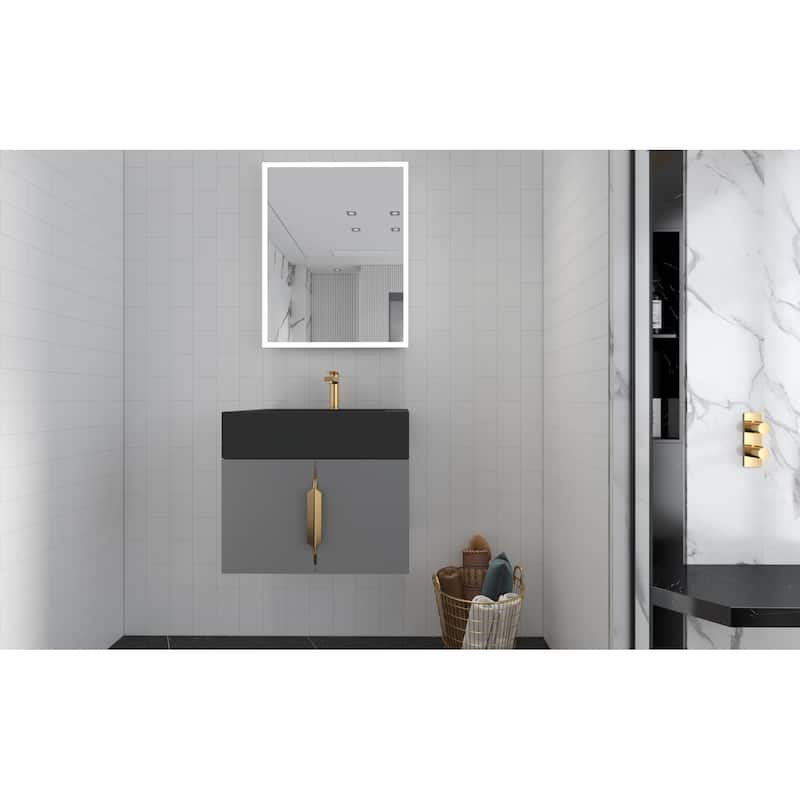 Nile 24-Inch Wall Mounted Bathroom Vanity Set w/ Black Top
