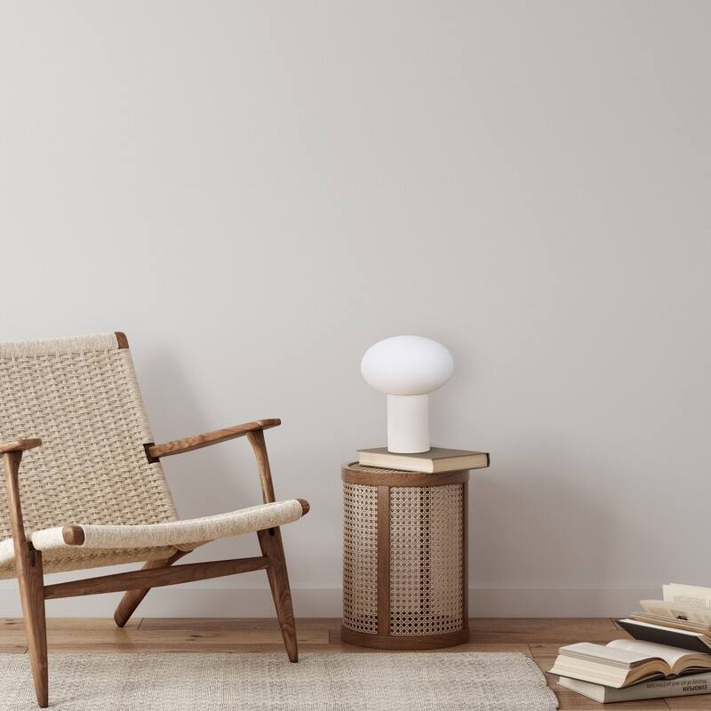 Brightech Ivy LED Glossy Off-White Cream Midcentury Round Globe Dimmable Bedside Nightstand Desk Lamp