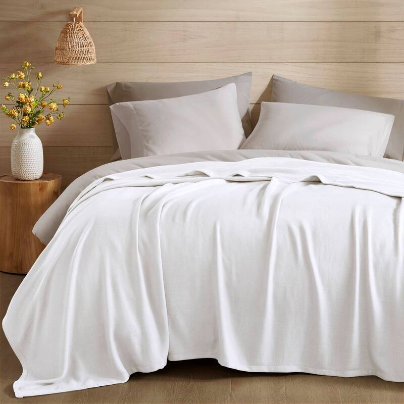 Chelsea Square Rayon from Bamboo Cooling Cotton Lightweight Blanket for Summer Spring - King - White