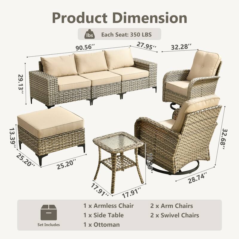 XIZZI Outdoor Patio Furniture Sectional Set with Swivel Chairs