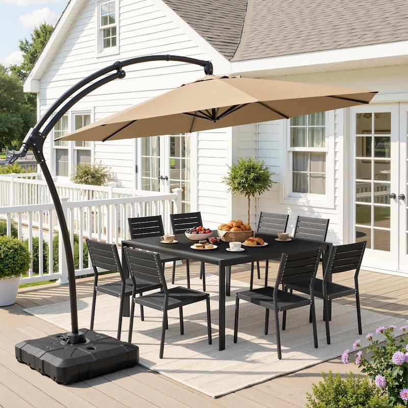 curved patio umbrella 11FT Outdoor Patio Aluminum Round Curved Cantilever Hanging Offset Umbrella  with Wheel Base - Overstock