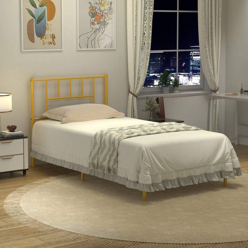 VECELO Victorian Style 14 Inch Metal Platform Bed Frame with Headboard, Heavy Duty Steel Slat Support, No Box Spring Needed