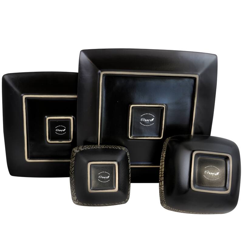 Elama Geo Stoneware Double Bowl 16-piece Dinnerware Set