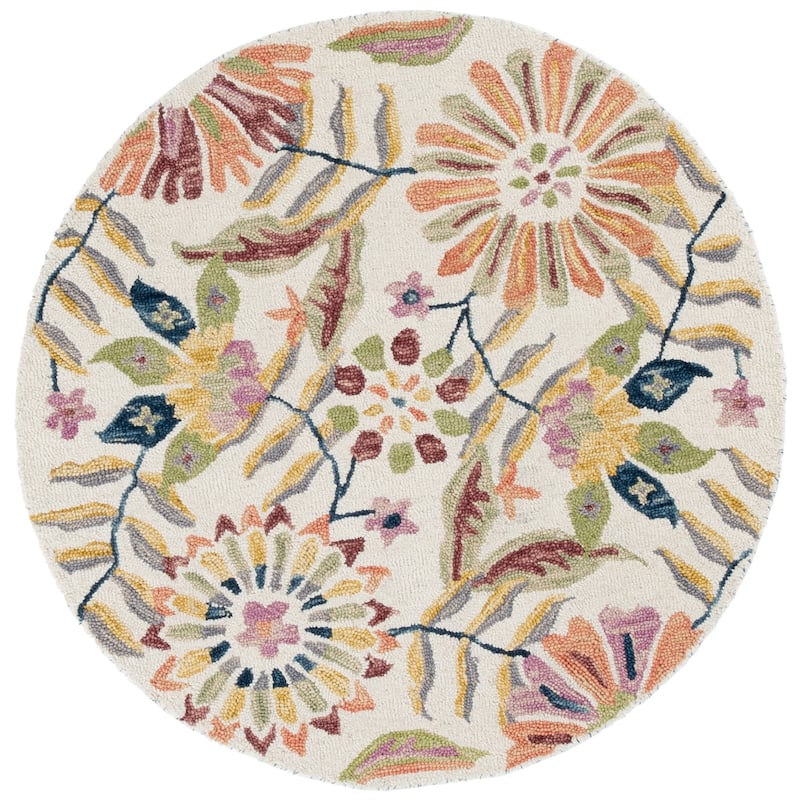 SAFAVIEH Handmade Jardin Hristea Floral Wool Rug - Ivory/Green - 3' Round