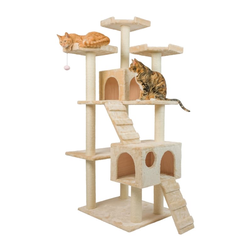 74" Multi-Level Wood Cat Tree Play Furniture With ScratchhIng Posts