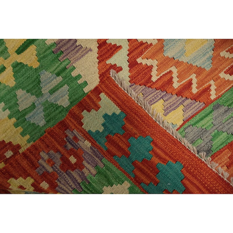 Hand Woven Oriental 100% Wool Carpet Southwestern Tribal Oranges & Rust Kilim Area Rug - 6' 2'' X 4' 3''