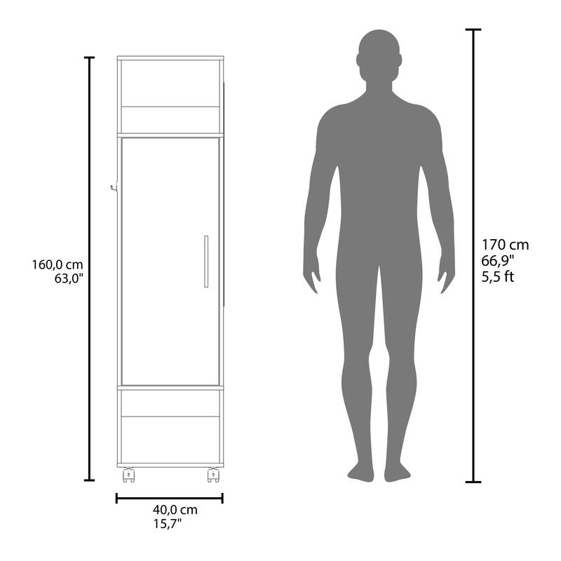 18.9" Modern Armoire with 1 Door, 3 Shelves and Full-Length Mirror for Bedroom