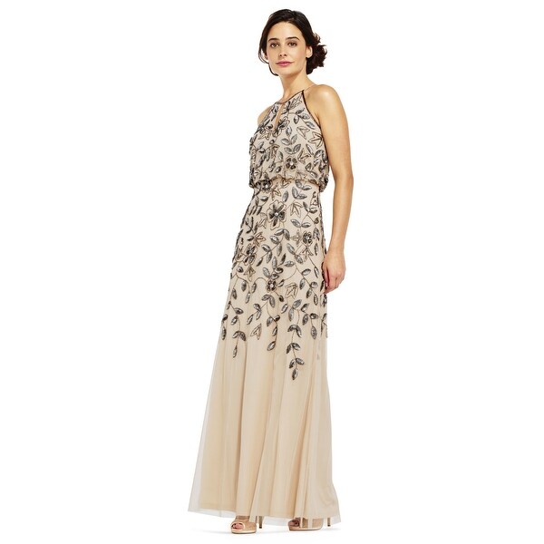 adrianna papell floral beaded blouson gown