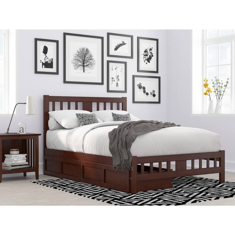Full Bed with Drawers - Handmade Wood Platform Bed Frame, Walnut Finish