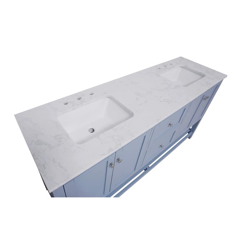 KitchenBathCollection Lakeshore 72" Double Bathroom Vanity with Engineered Carrara Top