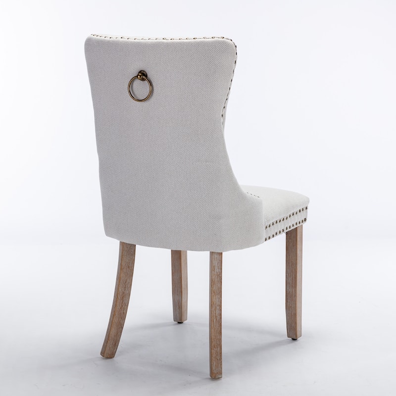 Modern Tufted Dining Chair with Wood Legs, Nailhead Trim, Set of 2