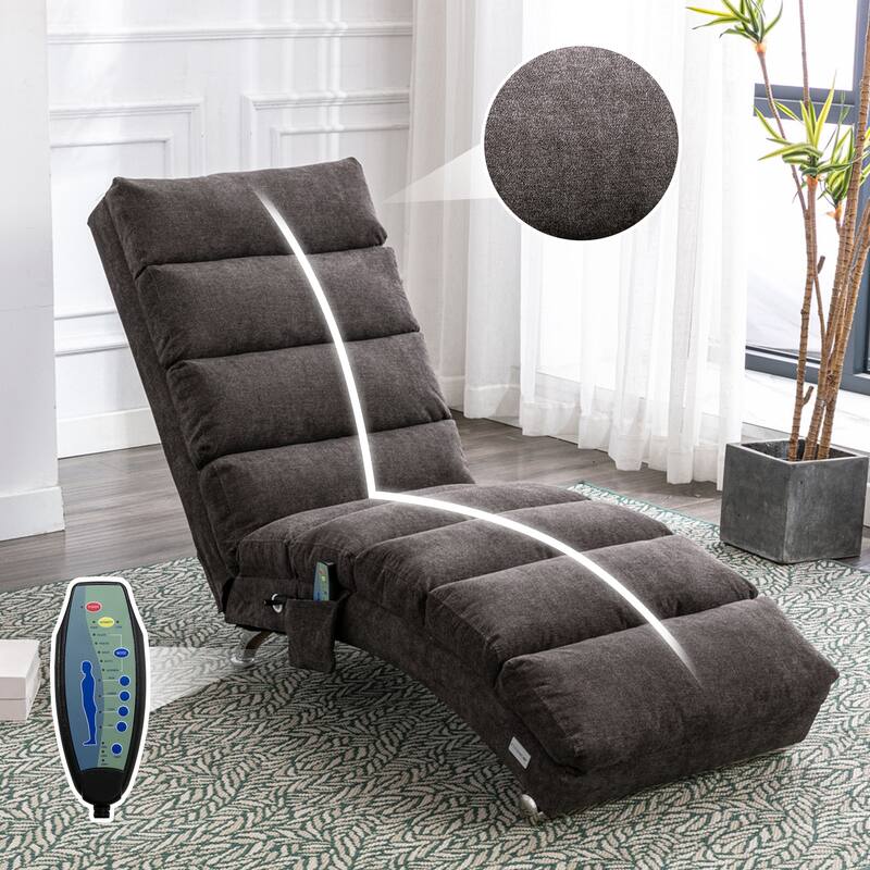 Luxury Upholstered Chaise Lounge Chair with Vibration for Relaxation, Fixed Back Fabric Leisure Recliner Sofa - Dark Gray