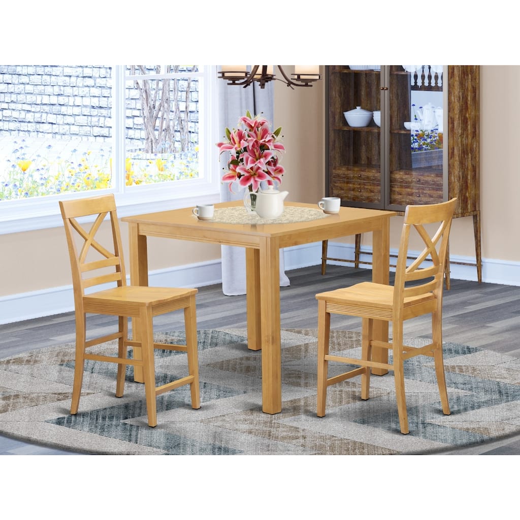 HomeStock 3-Piece Natural Brown Oak Finish Solid Wood Top Counter Height Dining Table Set