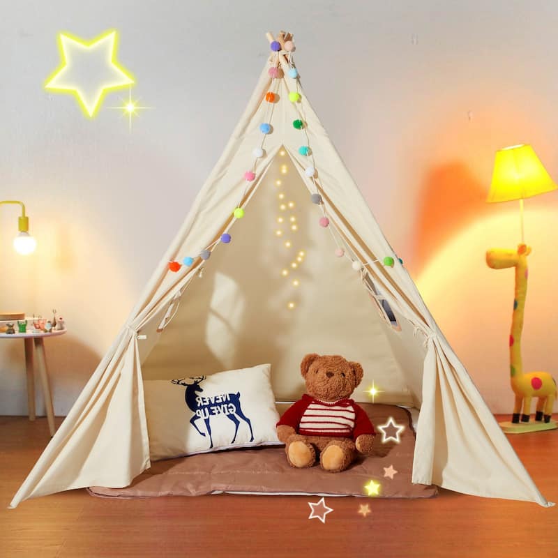 Kids Play Tent with Mat and Lamp Indoor Outdoor Tent for Toddlers - 46.5 x 46.5 x 56.3 in