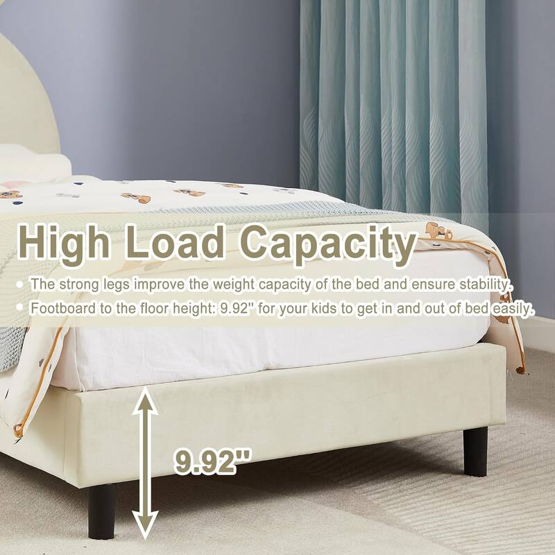 VECELO Wooden Cute Rabbit Twin Bed Frame with Upholstered Headboard, Kids Bed Frame