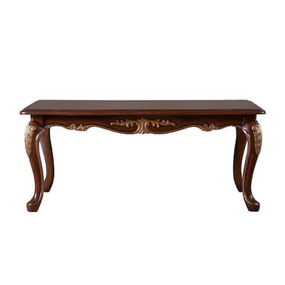 Wooden Coffee Table with Carved Details in Rich Tobacco