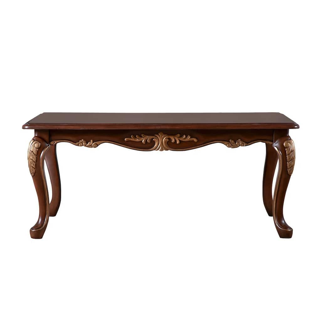 Wooden Coffee Table with Carved Details in Rich Tobacco