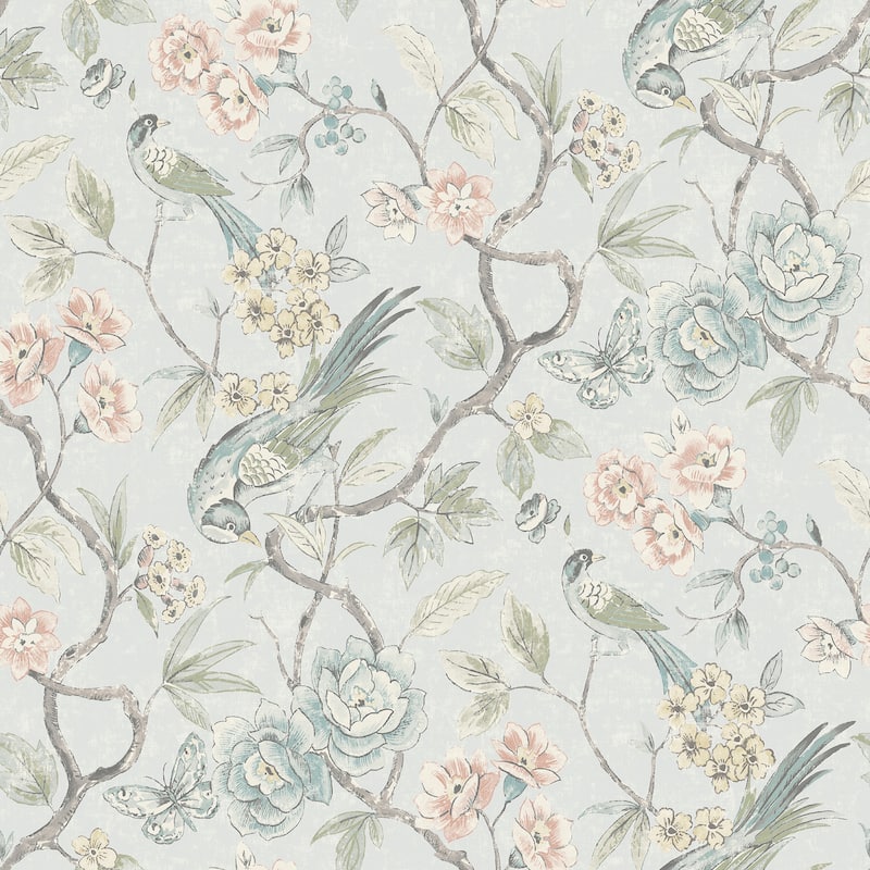 NuWallpaper Waverly Aviary Garden Aqua Peel and Stick Wallpaper - N/A