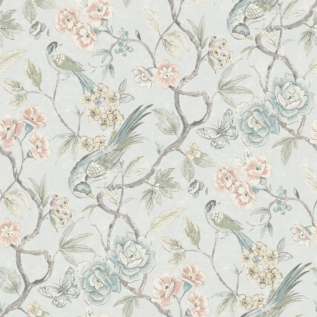 NuWallpaper Waverly Aviary Garden Aqua Peel and Stick Wallpaper - N/A