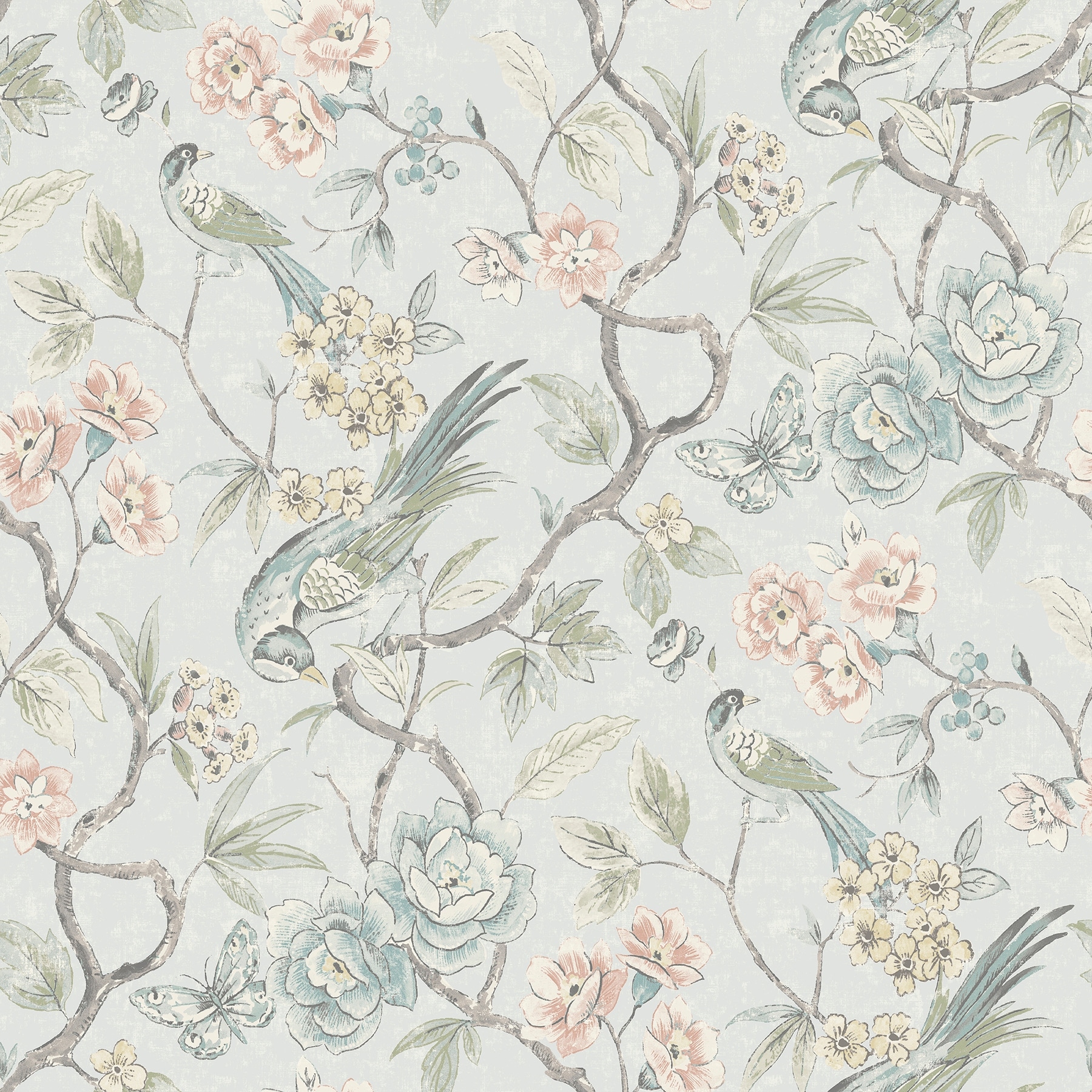 NuWallpaper Waverly Aviary Garden Aqua Peel and Stick Wallpaper - N/A