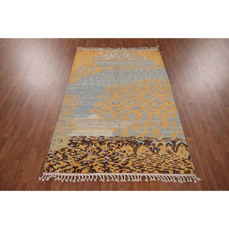 All-Over Moroccan Abstract Area Rug Handmade Wool Carpet - 5'3"x 8'3"