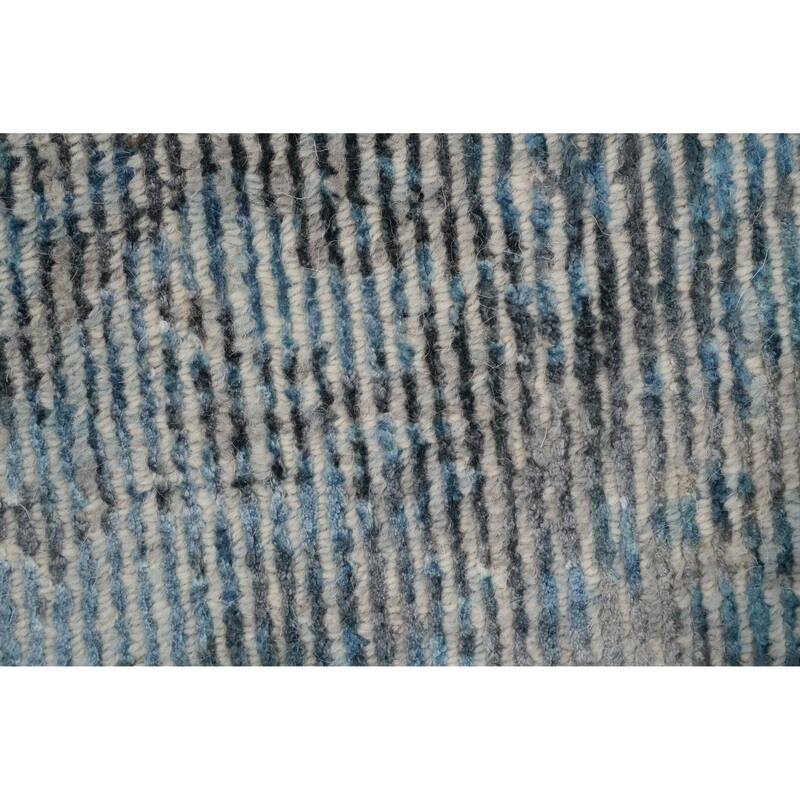 Hand Knotted Oriental Viscose Silk Carpet Modern All-Over Navy Blue & Blues Abstract Area Rug - 5' 0'' X 3' 0''