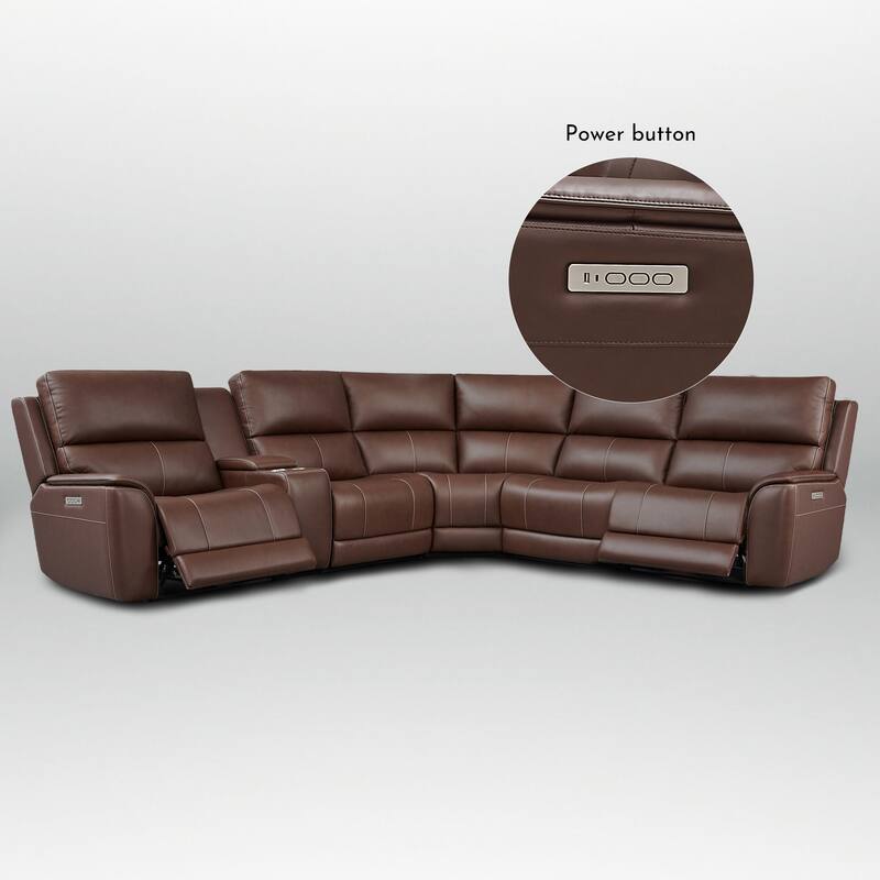 123" W Premium Genuine Leather Triple-Power Double Width Sectional Sofa with Console, Zero Gravity, USB & Type-C Ports