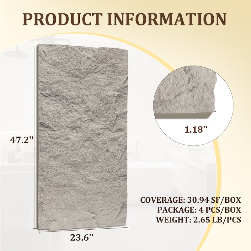 4Pcs 48"x24" 3D Faux Stone Wall Panels Imitation Decorative Wall Tiles for Interior Wall Decor