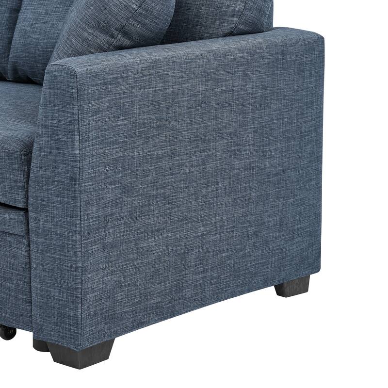 Polyester Upholstered Sleeper Sofa with Chaise and Storage 84 Inch Wide